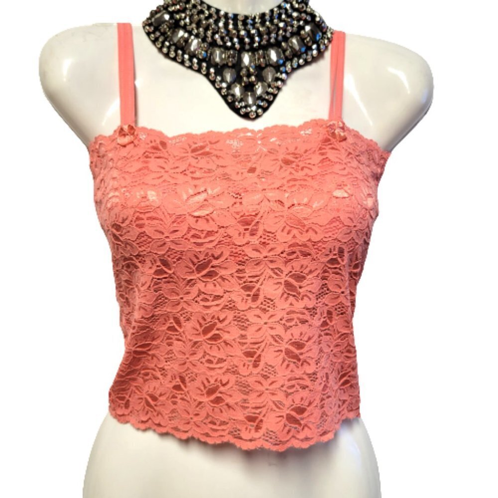 Girls Coral Lace Top with Built in Bra Petite Women Crop Top Short Lace Camisole